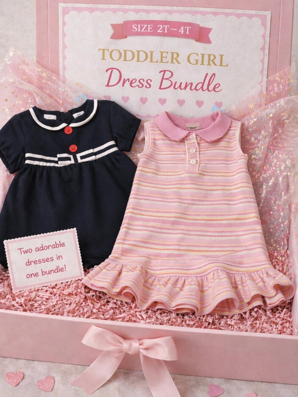Toddler Girl Dress Bundle 2T–4T 💕 2 Piece Outfit Set Minnie and Pink Striped